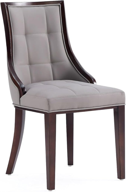 Manhattan Comfort Fifth Avenue Faux Leather Dining Chairs, Parsons Accent Furniture with Padded Wingback Seat, Fine Rectangular Stitching and Solid Beech Wood Frame, Set of 4, Grey