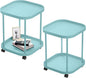 Side Table with Wheels, End Table Living Room Plastic Mobile Sofa Side Table Small Night Stand Bedroom Blue (2 Pack)