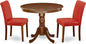 East West Furniture ANAB3-MAH-72 3 Piece Dinette Set for Small Spaces Contains a Round Kitchen Table with Pedestal and 2 Firebrick Red Faux Leather Parsons Chairs, 36x36 Inch, Mahogany