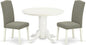 East West Furniture SHEN3-LWH-06 3 Piece Dining Set Contains a Round Kitchen Table with Pedestal and 2 Dark Shitake Linen Fabric Parson Dining Chairs, 42x42 Inch, Linen White