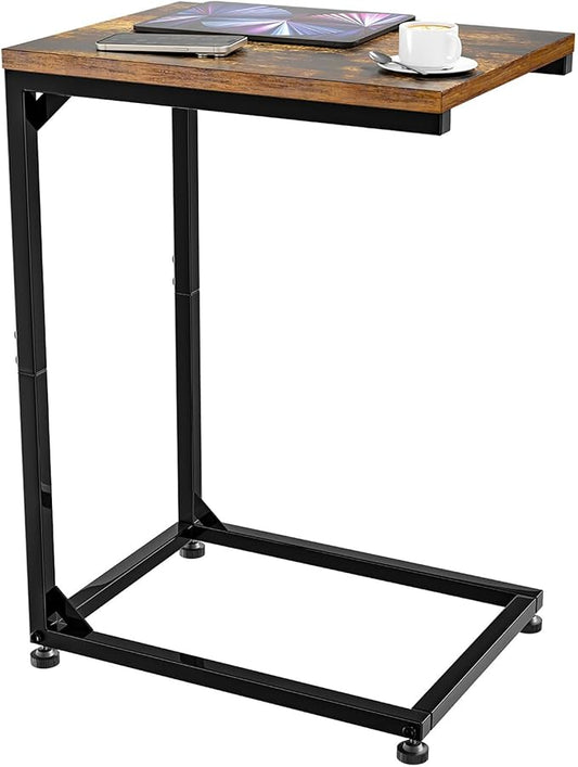 Simple Trending C Shaped End Table, Side Table for Couch, Small Sofa Table TV Tray with Metal Frame for Living Room, Bedroom, Rustic Brown