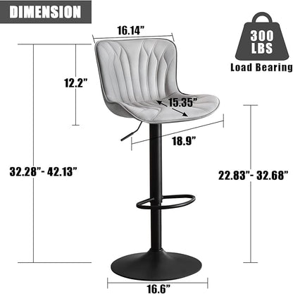 YOUNIKE Grey Bar Stools Set of 4 Modern Swivel Counter Height Bar Chair with Back Adjustable Kitchen Island Faux Leather Padded Barstools taburetes de bar Breakfast sillas para barra de cocina 4PCS