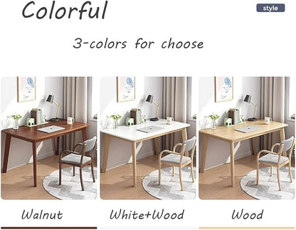 IOTXY Simple Wooden Writing Desk - Modern Minimalist Style PC Laptop Computer Workbench with Solid Wood Legs, 47" W Home Office Work Table for TV Stand Music Video Live Broadcast Workstation, White