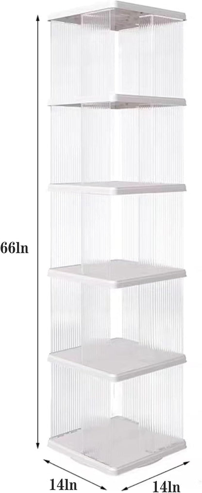 Rotating Bookshelf Tower,360° Rotating Bookshelf,66 inch High Small Space Revolving Bookcase, Suitable for Spinning Bookshelf Tower in Home and Office (White, 5 Tier, 14x14x66)