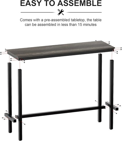Teraves Bar Table, Bar Height Pub Table, Counter Height Table with Sturdy Metal Frame, Rectangular High Top Table for Kitchen & Dining, Living Room (47.24", Black Oak)