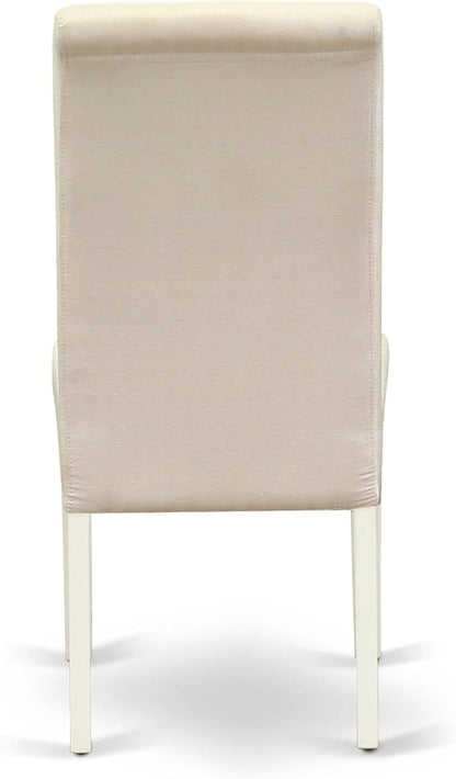 East West Furniture AMBA3-LWH-01 3 Piece Modern Dining Table Set Contains a Round Kitchen Table with Pedestal and 2 Cream Linen Fabric Upholstered Parson Chairs, 36x36 Inch, Linen White
