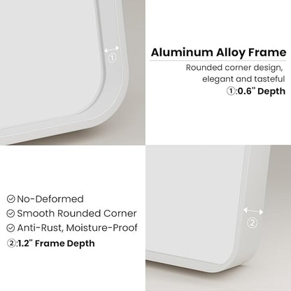 White Bathroom Mirror 20x30 Inch, White Metal Framed Bathroom Mirror for Wall, Rounded Rectangle Matte Bathroom Vanity Mirror, Tempered Glass, Anti-Rust, Horizontal/Vertical