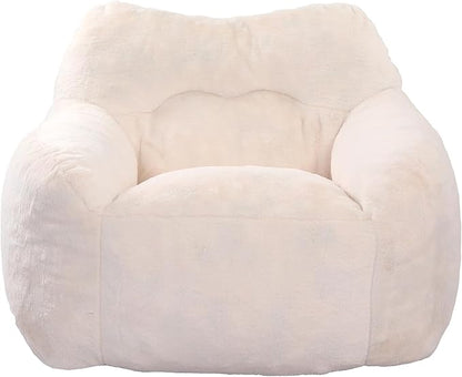 Furniliving Bean Bag Chair, Giant Bean Bag Chair Stuffed Floor Sofa for Adults Comfy Bean Bag Sofa with Back Support, Oversized Bean Bag Couch for Living Room Bedroom Dorm Office, Teddy, White