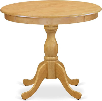 East West Furniture AMDR3-OAK-16 3 Piece Dining Room Table Set Contains a Round Kitchen Table with Pedestal and 2 Dark Khaki Linen Fabric Parsons Dining Chairs, 36x36 Inch, Oak