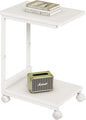 Side Table,C Table with 2-Tier Storage Shelf, End Table TV Tray with Metal Frame, Sofa Table with Wheels for Living Room, Bedroom, Office, Bathroom, Easy Assembly, White