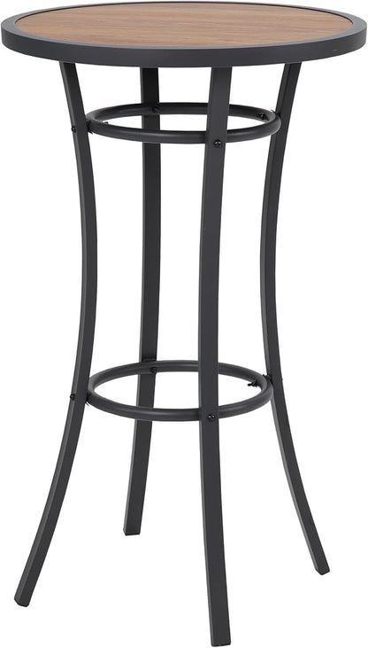Bar Height Patio Table, 40-Inch Outdoor Pub Table Bistro Table with Wooden-Like Table Top & Metal Frame