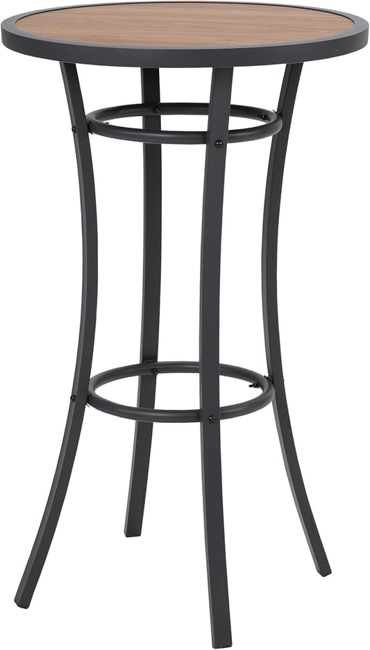 Bar Height Patio Table, 40-Inch Outdoor Pub Table Bistro Table with Wooden-Like Table Top & Metal Frame