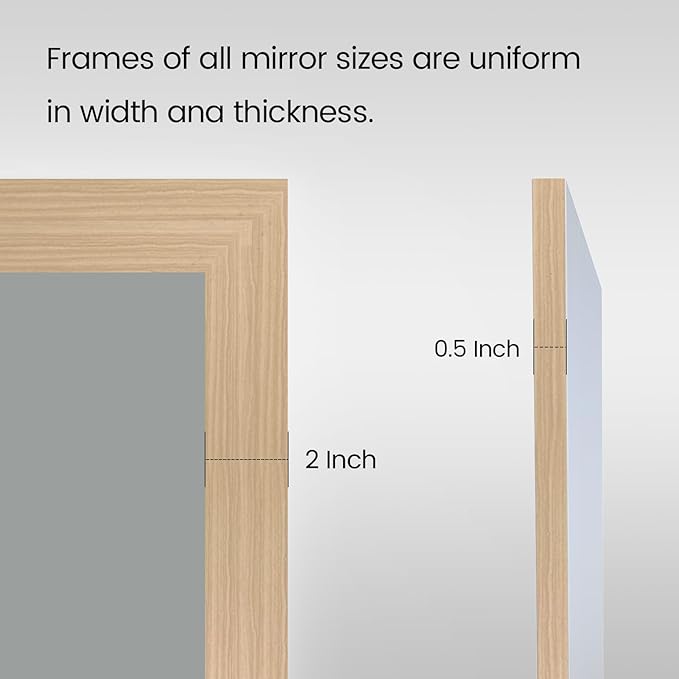 Amorho Bathroom Mirror, 28 X36 Inch Wall Mirror, Oak Wood Grain Metal Framed, Anti-Rust, Hang Horizontally/Vertically, Suitable for Bedroom, Farmhouse, Bathroom, Decorative