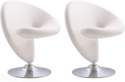 Manhattan Comfort Curl Swivel Accent Chair Set of 2 with 360° Turn, Fully Assembled, Upholstered in Wool Blend, Modern Ergonomic Design with Polished Chrome Base, Living Room & Office, Set of 2, Cream