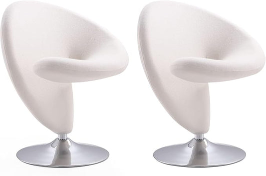 Manhattan Comfort Curl Swivel Accent Chair Set of 2 with 360° Turn, Fully Assembled, Upholstered in Wool Blend, Modern Ergonomic Design with Polished Chrome Base, Living Room & Office, Set of 2, Cream