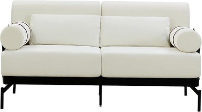 Modern Loveseat Sofa 59" Sofa Couch 2-Seater Sofa with Flexible USB Ports, Unique Cylindrical Armrests for Living Room, Beige