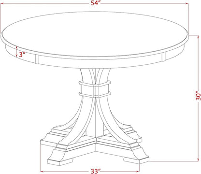 F57-0N-TP - Wooden Dining Table with Acacia Wood Round Tabletop, Antique Walnut Finish