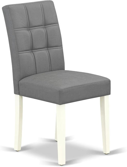 East West Furniture DLAS3-WHI-41 3 Piece Dining Table Set consists A Wooden Table and 2 Platinum Gray Polyester Fabric Kitchen Chairs with Stylish Back- Linen White Finish