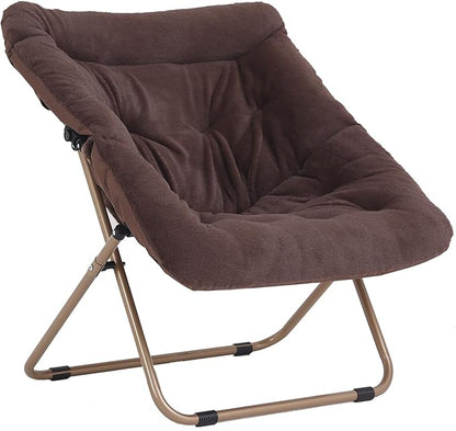 Saucer Chair, Comfy Bedroom Chairs, Oversized Folding Faux Fur Chair, Foldable Metal Frame Chair for Bedroom, Living Room, Balcony, Patio, Study, Playroom (Coffee)