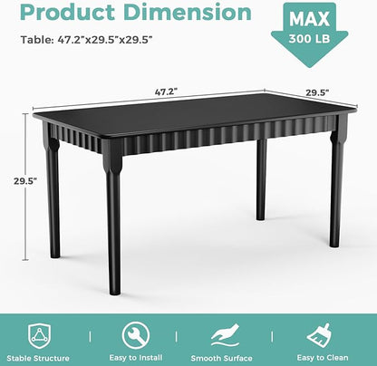 47.2 Inch Solid Wood Dining Table for 4, Mid Century Modern Oak Kitchen Table, Farmhouse Rectangular Dining Room Table for Indoor or Outdoor Use, Easy Assembly, Black
