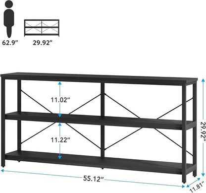 Tribesigns Sofa Table, 3 Tiers TV Console TV Stand Long Sofa Table with Storage Shelves for Hallyway, Living Room, 55 Inch