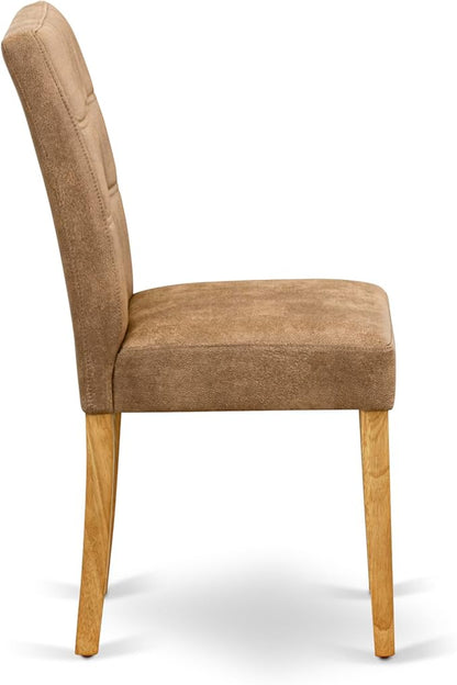 East West Furniture ANAS3-OAK-28 3 Piece Modern Dining Set consists A Dining Room Table and 2 Brown Textured Polyester Fabric Upholstered Dining Chairs, Oak