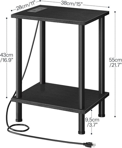 HOOBRO Side Table with Charging Station, End Table with USB Port and Outlets, Nightstand with 2-Layer Storage Shelves for Small Spaces, Living Room, Bedroom, Black BK09UBZ01