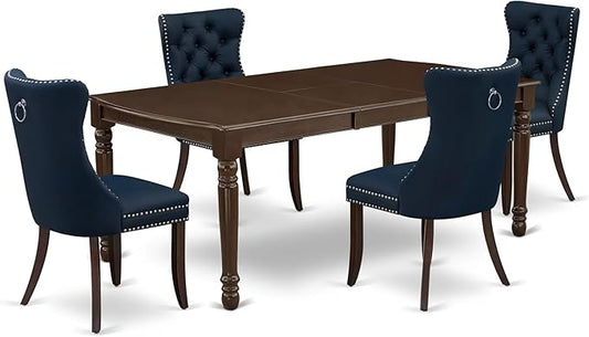 East West Furniture DODA5-MAH-29 5 Piece Kitchen Table Set Includes a Rectangle Dining Table with Butterfly Leaf and 4 Polyester Fabric Padded Chairs, 42x78 Inch, Mahogany