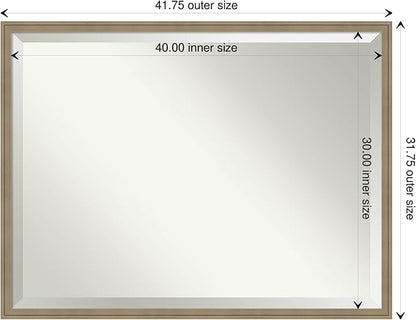 Amanti Art Brown Wall Mirror 32x42 Florence Light Brown Rectangle Bathroom Mirror for Wall Decor Living Room, X-Large Casual Frame, Hangs Horizonally and Vertically, Bathroom Decor, Beveled Edge