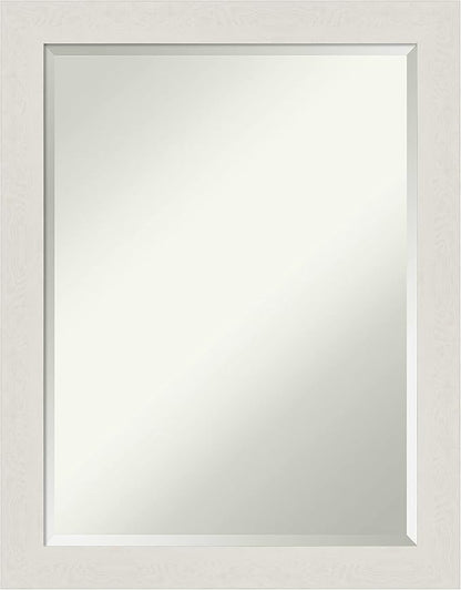 Amanti Art White Bathroom Mirror for Over Sink, 28x22 Rustic Plank White Narrow Rectangle Vanity Mirror, Medium Rustic Farmhouse Frame, Hangs Horizonally and Vertically, Bathroom Wall Decor, Beveled