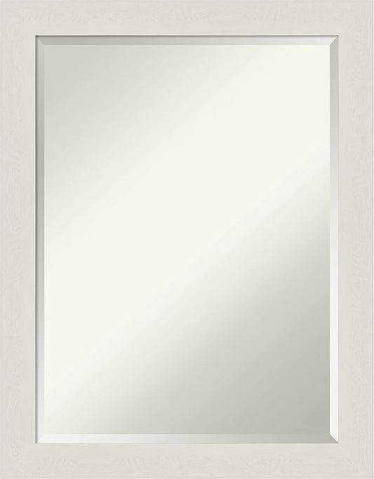 Amanti Art White Bathroom Mirror for Over Sink, 28x22 Rustic Plank White Narrow Rectangle Vanity Mirror, Medium Rustic Farmhouse Frame, Hangs Horizonally and Vertically, Bathroom Wall Decor, Beveled