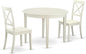 East West Furniture BOST3-WHI-W 3 Piece Kitchen Table Set for Small Spaces Contains a Round Dining Room Table and 2 Solid Wood Seat Chairs, 42x42 Inch, Linen White