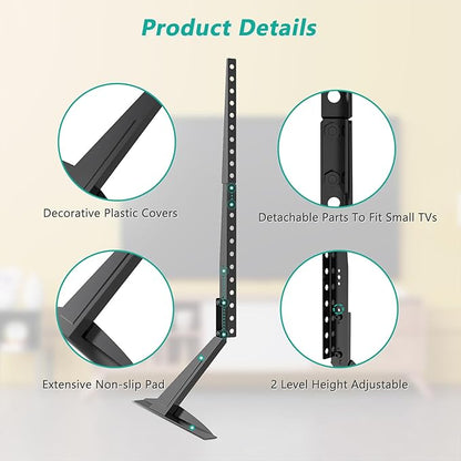 WALI Universal TV Stand 55 inch TV, TV Stand Mount for 22-65 Inch LCD Flat Screen TVs, Table Top TV Stands Holds up to 110lbs Mounting Holes up to 800 by 500mm (TVS001), Black