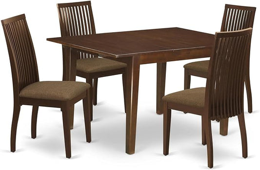 East West Furniture MLIP5-MAH-C 5 Piece Kitchen Table Set for 4 Includes a Rectangle Dining Room Table with Butterfly Leaf and 4 Linen Fabric Upholstered Chairs, 36x54 Inch, Mahogany