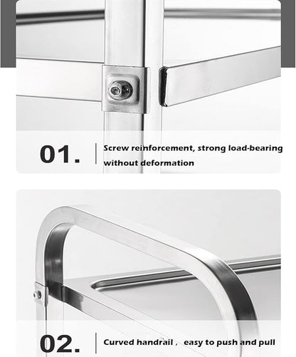 uyoyous 3 Tier Large Heavy Duty Stainless Steel Utility Cart 37"x20"x37" Industrial Serving cart with 360°Rotation Wheels Kitchen Island Stainless Steel Storage Trolley for Hotel Restaurant Home Use