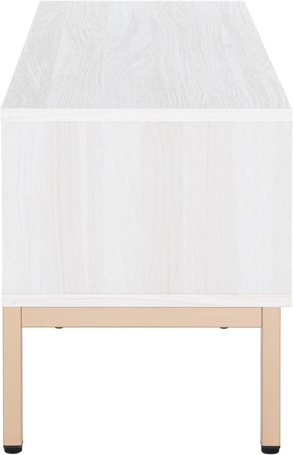 SAFAVIEH Lylia TV Stand for up to 55" Flatscreen – White with Gold Legs & Handle, 1 Sliding Door, 1 Open Shelf, Entertainment Media Console (MED9617C)