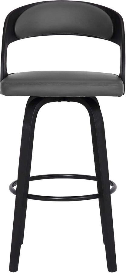 Armen Living Shelly 30" Bar Height Swivel Gray Faux Leather and Black Wood Bar Stool - Set of 2