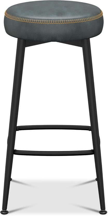 Counter Height Bar Stools, 26" H Backless Bar Stools Set of 6, Upholstered Faux Leather Kitchen Counter Stools, Mid Century Modern, Kitchen Island Home Bar, Pub, Black Blue