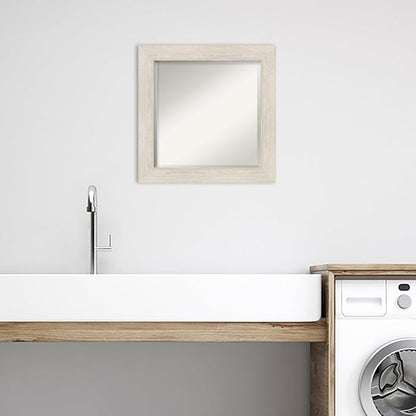 Amanti Art White Bathroom Mirror for Over Sink, 25x25 Hardwood White Wash Square Vanity Mirror, Medium Country Rustic Wood Frame, Hangs Horizonally and Vertically, Bathroom Wall Decor, Beveled Edge