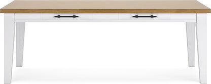 Signature Design by Ashley Ashbryn Casual Dining Table with 4 Felt-Lined Drawers for 8 People, White & Light Brown