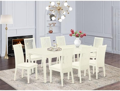 East West Furniture DOIP9-LWH-C 9 Piece Dining Room Furniture Set Includes a Rectangle Kitchen Table with Butterfly Leaf and 8 Linen Fabric Upholstered Chairs, 42x78 Inch, Linen White