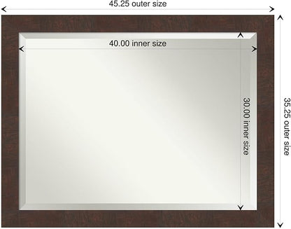 Amanti Art Brown Wall Mirror 35x45 Wildwood Brown Rectangle Bathroom Mirror for Wall Decor Living Room, X-Large Rustic Farmhouse Frame, Hangs Horizonally and Vertically, Bathroom Decor, Beveled Edge