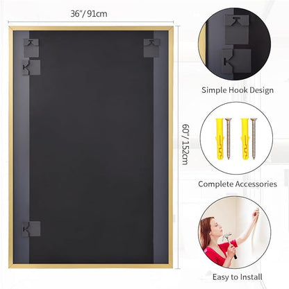 Koonmi Gold Mirrors for Wall, 36x60 Inch Bathroom Mirror, Rectangular Wall Mirror for Living Room Bedroom Bathroom, Hangs Horizontally or Vertically