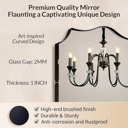 24x40 Black Mirror, Asymmetrical Vanity Mirror, Irregular Wall Mirror for Bathroom, Modern Mirror Wall Mounted Metal Framed for Bathroom, Bedroom, Living Room, Mantel