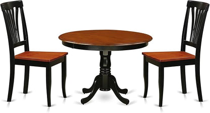 East West Furniture HLAV3-BCH-W 3 Piece Kitchen Table & Chairs Set Contains a Round Dining Table with Pedestal and 2 Dining Room Chairs, 42x42 Inch, Black & Cherry