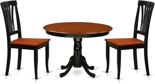 East West Furniture HLAV3-BCH-W 3 Piece Kitchen Table & Chairs Set Contains a Round Dining Table with Pedestal and 2 Dining Room Chairs, 42x42 Inch, Black & Cherry