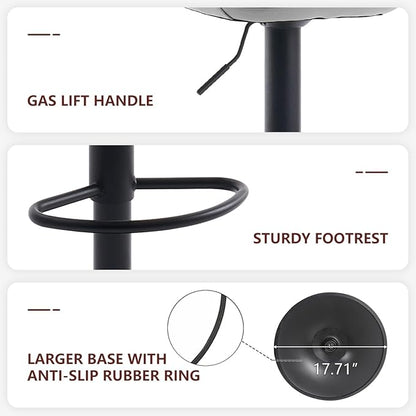 Kidol & Shellder Bar Stools Set of 2 Adjustable Swivel Gray, PU Leather Upholstered with Back, Modern Counter Height Stools for Kitchen Island, Home Bar