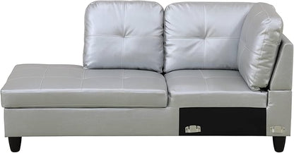 NicBex Sectional Couch 3 Pieces Sofa Set with Right Chaise Synthetic Leather L Shaped Cloud Couch for Living Room Furniture Sets with Storage Ottoman, Modular Sofa for Living Room & Apartment, Silver