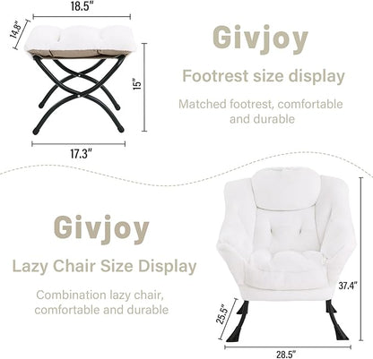Cozy Lazy Chair and Ottoman, Large Contemporary Accent Lounge Chair Set, Leisure Upholstered Reading Armchair for Bedroom, Living Room, Dorm Rooms, Office
