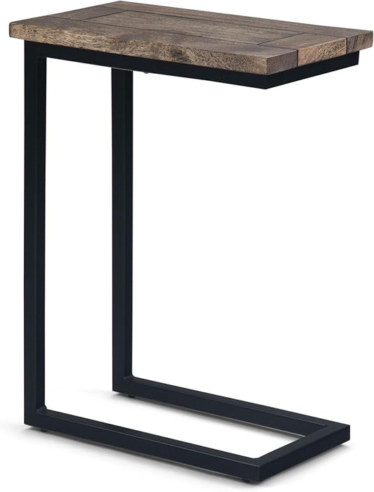 SIMPLIHOME Skyler 18-inch Wide Solid Mango/Metal Industrial C-Shaped End Table in Beach Brown/Black for Living Room, Office, or Bedroom, Assembled